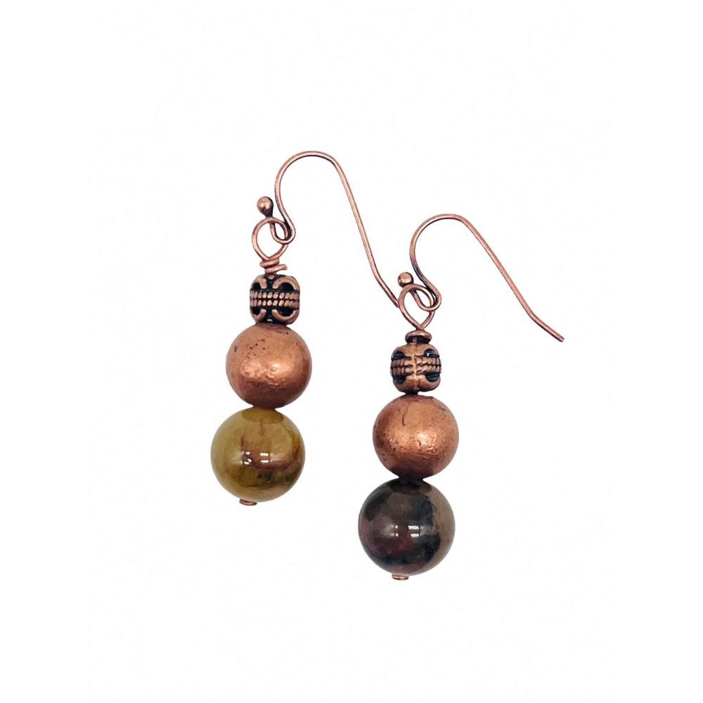 NEW JEWELIT women's agate and copper earrings in green